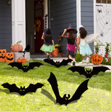 WATINC 10Pcs Halloween Bat Yard Sign Hanging Ornaments Scary Black Bats Glow in the Dark Eyes Waterproof Lawn Signs Party Decorations Supplies for Outdoor Garden Tree Wall Porch with Stakes & Ribbons