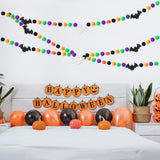 WATINC 3pcs Halloween Felt Ball Pom Pom Garlands Pumpkin Bat Ghost Garlands Wool Felt Ball Decorations 5.9Ft Hanging Bunting Banner Orange Black Purple Green Felt Ornament for Halloween Party Decor