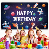 WATINC Outer Space Happy Birthday Backdrop Banner Solar System Banners 78.7” x 45.3” Extra Large Universe Planets Backdrops Rocket Astronaut Background Decorations for Indoor Outdoor Photo Booth Props