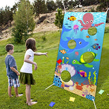 WATINC Ocean Animal Toss Game with 4 Bean Bags, Carnival Birthday Party Game for Kids and Adults, Marine Animal Banner for Ocean Theme Party Decor, Outdoor Yard Favors and Supplies, All Ages Activity