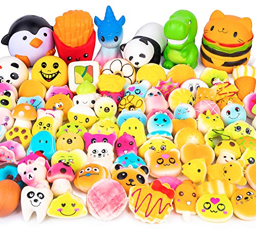 WATINC Random 50Pcs Squeeze Toys Cream Scented Kawaii Simulation Lovely Toys Jumbo Medium Mini Soft Squeeze Toys, Phone Straps, Keychain for Birthday Gifts, Stress Relief Toys for Kids and Adults