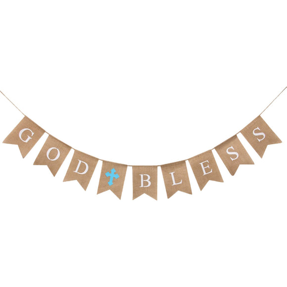 God Bless Baptism Banner by WATINC, Communion Party Banner, Christening Decoration Kit for Wedding, Baby Shower Party, First Communion (Blue)