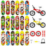 WATINC 33Pcs Mini Finger Skateboards and Finger Bikes, Finger Bicycle Fingerboard Set for Birthday Party Favors for Kids Adults, Creative Fingertip Movement Game with Replacement Wheels and Tools