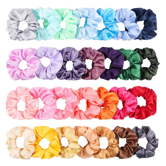 WATINC 28Pcs Silk Satin Hair Scrunchies Set for Women, Strong Elastic Hair Bobbles for Ponytail Holder, Colorful Hair Accessories Ropes Scrunchie, Solid Color Traceless Hair Ties