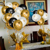 WATINC 36Pcs 16th Birthday Latex Balloons, 12inch Black Gold White Balloon for Official Teenager Happy 16th Birthday Decorations, Anniversary Party Supplies,16th Party Sign for 16 Years Old Boys Girls