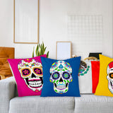 WATINC 4Pcs Day of The Dead Pillow Covers Sugar Skull Floral Throw Pillowcase Dia De Los Muertos Linen Square Cushion Cases Mexican Fiesta Festival Party Decorations for Sofa Couch Bed Car 18 x 18 in