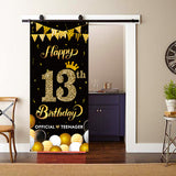 WATINC Happy 13th Birthday Door Cover Banner Large Fabric Black Gold Sign Poster Official Teenager Birthday Banner Party Decorations Supplies House Flag for Outdoor Indoor Photo Booth Background