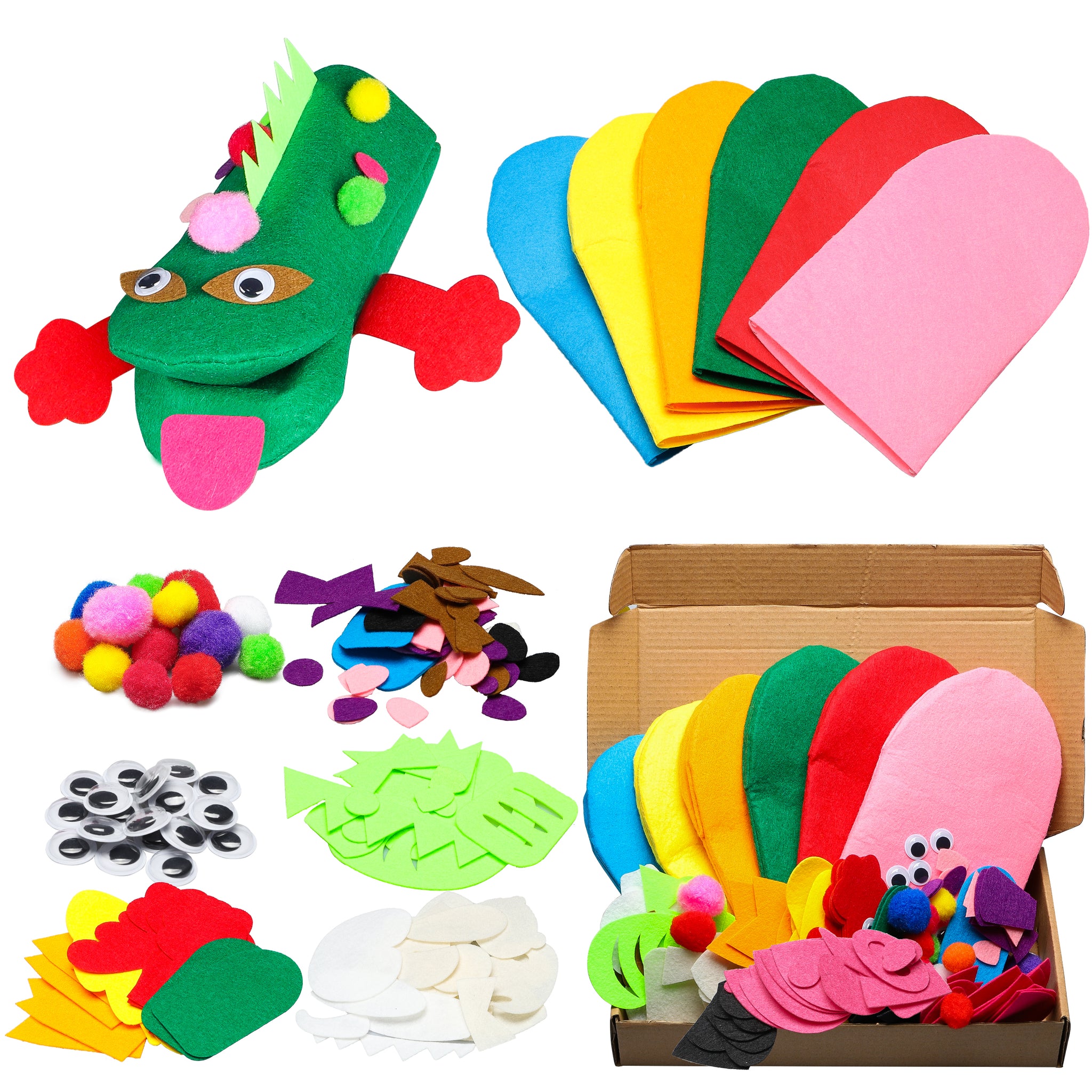Hand Puppet Making Kit for Kids DIY Make Your Own Puppets, Pompoms Wiggle  Googly Eyes, Sock Puppet Party Supplies for Girls and Boys 