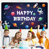 WATINC Outer Space Happy Birthday Backdrop Banner Solar System Banners 78.7” x 45.3” Extra Large Universe Planets Backdrops Rocket Astronaut Background Decorations for Indoor Outdoor Photo Booth Props