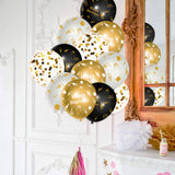 WATINC 36Pcs Black and Gold Happy Birthday Balloons, Sequin Confetti Latex Balloon Party Decor Photo Booth Prop Background Favor Decoration for Kids Boy Girls Classroom Home Wall Baby Shower (12 Inch)