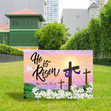 WATINC He is Risen Yard Sign with Metal Stakes Religious Easter Matthew 28:6 Jesus Cross Double Sided Waterproof Lawn Sign Christian Holiday Party Decorations Supplies Photo Props for Outdoor Garden