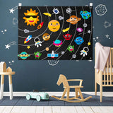 WATINC 35Pcs Outer Space Felt Board Story Set 3.5 Ft Solar System Universe Storytelling Flannel Interactive Play Kit with Hooks Astronaut Planets Alien Galaxy Reusable Wall Hanging Gift for Boys Girls