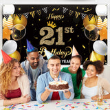 WATINC Happy 21st Birthday Backdrop Banner Cheers to 21 Years Background Banners 78” x 45” Extra Large Backdrops Balloons Black Gold Party Decorations Supplies for Indoor Outdoor Photo Booth Props