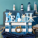 WATINC Wooden Beach Sign for Coastal Decor, Freestanding Block Word Sign with Starfish Seahorse Shell,DIY Stripe Letter Table Decor for Nautical Theme Holiday Party Supplies, Assemble Centerpiece Sign