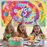 WATINC Tie Dye Happy 13th Birthday Backdrop Banner Cheers to 13 Years Background Banners Extra Large Backdrops Balloons Groovy Hippie Party Decorations Supplies for Indoor Outdoor Photo Booth Props