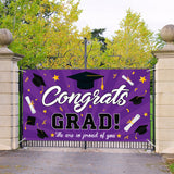 WATINC Congrats Grad Backdrop Banner 2022 Graduation Decorations 78" x 45" Extra Large and Purple Black Background We are Proud of You Cap Diploma Party Supplies for Indoor Outdoor Photo Booth Props