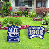 WATINC 2Pcs Happy 60th Birthday Yard Signs with Stakes 60 Years Old Made in 1962 Navy Blue and Silver Large Waterproof Lawn Sign Garden Outdoor Decorations Bday Party Supplies for Elder Men Women