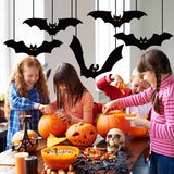 WATINC 10Pcs Halloween Bat Yard Sign Hanging Ornaments Scary Black Bats Glow in the Dark Eyes Waterproof Lawn Signs Party Decorations Supplies for Outdoor Garden Tree Wall Porch with Stakes & Ribbons