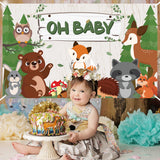 WATINC Oh Baby Woodland Animals Backdrop for Baby Shower Photo Booth Props Wood Plank Jungle Wild Background Photography Party Banner Decorations for Newborn Boys Girls Studio Home 71x43 Inches