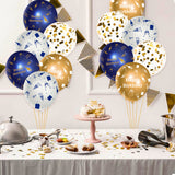 WATINC 36Pcs Navy Blue and Gold Happy Birthday Balloons, Sequin Confetti Latex Balloon Party Decor Photo Booth Prop Background Decoration for Kids Boy Girls Classroom Home Wall Baby Shower (12 Inch)