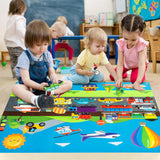 WATINC 35Pcs Vehicle Felt Story Board Set 3.5Ft Preschool Transportation Themed Storytelling Cars Train Trucks Planes Boats Early Learning Interactive Play Kit Wall Hanging Gift for Toddlers Kids