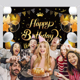 WATINC Happy Birthday Backdrop Banner Black Golden Background Banners 78” x 45” Extra Large Backdrops Balloons Party Decorations Supplies for Indoor Outdoor Photo Booth Props