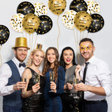 WATINC 36Pcs 20s Latex Balloons Set with Ribbon, The Roaring Twenties Gold Black Confetti Sequin Balloon Party Decorations, Birthday Photo Booth Props Supplies Decor for Classroom Home Wall (12 Inch)