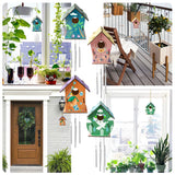 WATINC 4 Sets DIY Bird House Chime Kits for Kids Build and Paint Unfinished Wooden Art Birdhouses Preschool Classroom Painting Kits Activities Party Gifts Hanging Decorations for Window Outside