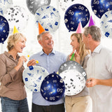 WATINC 36Pcs 50th Navy Blue and Silver Latex Balloons, 50 Years Old Birthday Confetti Balloon Party Decor, Anniversary Theme Party Photography Backdrop Favor Supplies Decoration for Men Women (12 Inch)