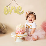 WATINC One Wooden Sign Gold One Cutout Letter 1st Birthday Party Decorations Baby Shower Wall Decor Table Display Chair Banner 1 Year Old Photo Props Art Wood Hanging Ornaments Gift for Boys Girls