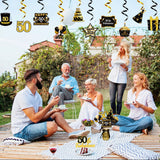 WATINC 42pcs 50th Black Gold Party Decorations for Men Women, 50 years Happy Birthday Banner Party Supplies Anniversary Decorations, 50th Birthday Cake Sparkling Party Balloon Celebration Hat & Gift