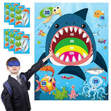 WATINC 36pcs Shark Party Sticker Game, Pin The Marine Organism On The Shark Poster for Kids Birthday Party Game, Shark Theme Party Favors Supplies for Kids, Under The Sea Ocean Party Decoration