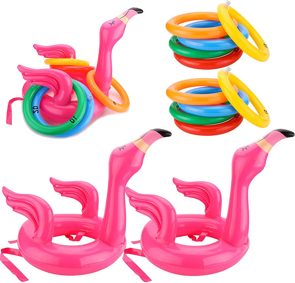 WATINC 12 Pack Inflatable Flamingo Ring Toss Game, Flamingo Head Target Toss Express Inflatable Set, Perfect for Pool Party Float Fun, Luau Decorations, Family Reunion or Summer Get-Together