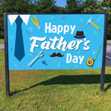 WATINC Happy Father’s Day Backdrop Banner 78” x 45” Extra Large Blue Background Banners Shirt Tie Hat Moustache Polyester Backdrops Party Decorations Photo Booth Prop for Indoor Outdoor