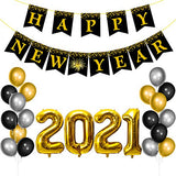 WATINC 38pcs 2021 New Year EVE Party Decoration, Happy NEW YEAR Banner with Gold and Black Balloons for EVE Party, 2021 Number Foil Balloon and Latex Balloon for 2021 New Year Eve Festival Party Supplie