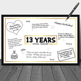 WATINC 13th Birthday Party Jumbo Greeting Card, Black Gold Happy Birthday Creative Guest Book for Official Teenager Celebration Party Decor Props, Signable Farewell Gift for 13 Years Old Boys Girls