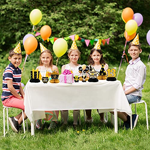 WATINC 12pcs 13th Birthday Honeycomb Ball Decoration, Black Gold Themed Centerpiece Signs for Birthday Party Supplies, Balloon Table Topper Birthday Party Photo Props Gift for Teens