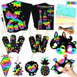 WATINC 157Pcs Scratch Paper Art Set for Kids, Magic Rainbow Color Paper DIY Crafts Kit for Kids Party Favors, Scratch Off Notes Boards Arts and Crafts Supplies, Birthday Gift Tags for Boys Girls