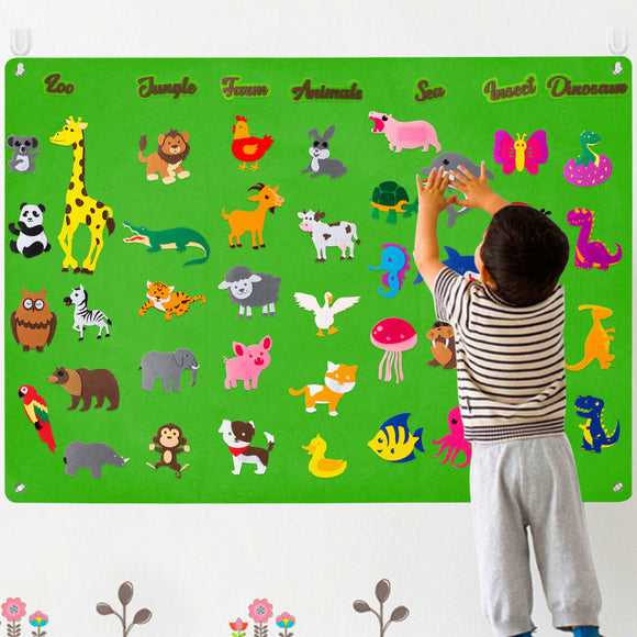 WATINC Animals Felt Story Board Set 3.5Ft 54Pcs Preschool Animal Classification Storytelling Flannel Dinosaur Sea Insect Jungle Farm Zoo Early Learning Play Kit Wall Hanging Gift for Toddlers Kids