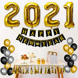 WATINC 38pcs 2021 New Year EVE Party Decoration, Happy NEW YEAR Banner with Gold and Black Balloons for EVE Party, 2021 Number Foil Balloon and Latex Balloon for 2021 New Year Eve Festival Party Supplie