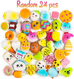 WATINC Random 24 Pcs Easter Eggs Filled with Kawaii Squeeze Toys Colorful Simulation Lovely Toy Mini Soft Food Squeeze Toys Cream Scented Stress Relief Party Fover Key Chains Phone Straps