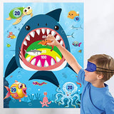 WATINC 36pcs Shark Party Sticker Game, Pin The Marine Organism On The Shark Poster for Kids Birthday Party Game, Shark Theme Party Favors Supplies for Kids, Under The Sea Ocean Party Decoration