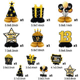 WATINC 12pcs 13th Birthday Honeycomb Ball Decoration, Black Gold Themed Centerpiece Signs for Birthday Party Supplies, Balloon Table Topper Birthday Party Photo Props Gift for Teens