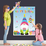 WATINC Gnome Birthday Sticker Game for Kids, Pin the Cake on the Gnome Happy Birthday Poster with Cake Sticker for Multiple Player, Birthday Party Game Family Holiday Activity Decoration Gift for Kids