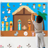 WATINC 42Pcs Nativity Baby Jesus Birth Felt Story Board Set Religious Jesus Crucifixion Resurrection Storytelling Christmas Easter He is Risen Party Supplies Early Learning Play Kit for Toddlers Kids