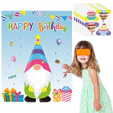 WATINC Gnome Birthday Sticker Game for Kids, Pin the Cake on the Gnome Happy Birthday Poster with Cake Sticker for Multiple Player, Birthday Party Game Family Holiday Activity Decoration Gift for Kids